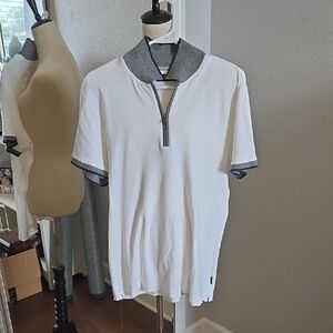 Kenneth Cole White Polo with Gray Details